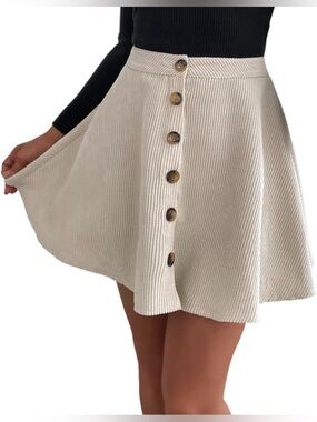 DIERAN Women's High Waist Single Breasted Corduroy Short Skirt XS